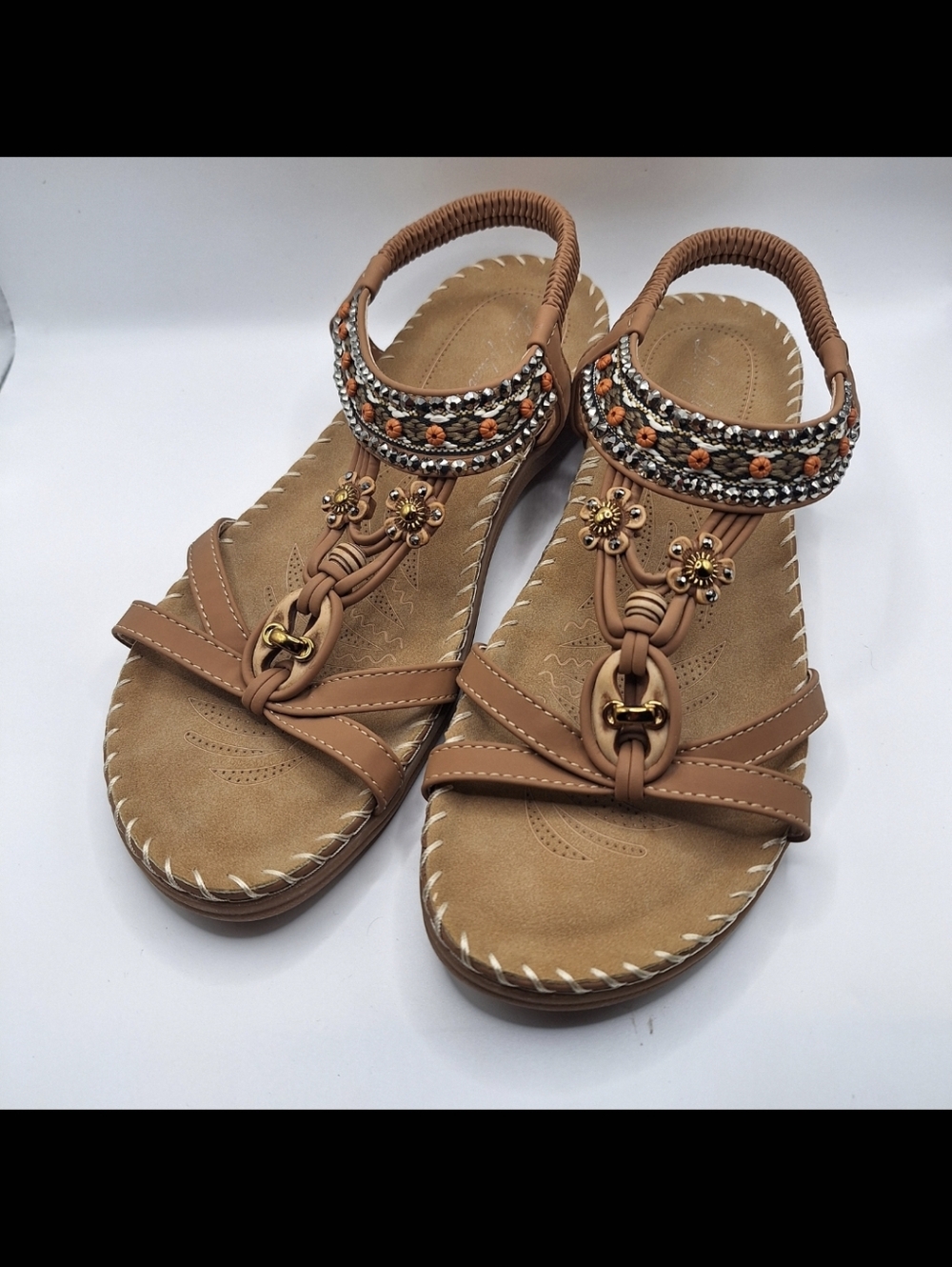 Sandals Little Plum Women’s Tan Embellished Sandals Sz.10